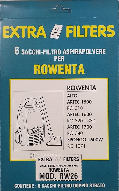 RW26Sacchetti carta ROWENTA Alto - Artec - Spongo cf. 6 pz RW26 cleantech